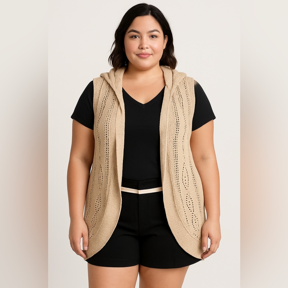 Say What USA M Beige‎ Wool Blend Open Knit Long Vest Cardigan Boho